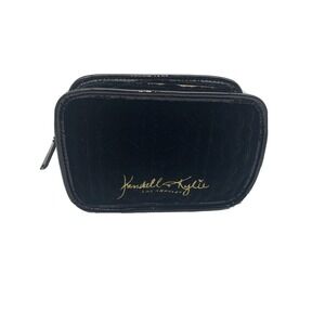 Kendall Kylie Black Velvet Cosmetic Bag Pouch Gold Zipper Crossbody Strap NEW